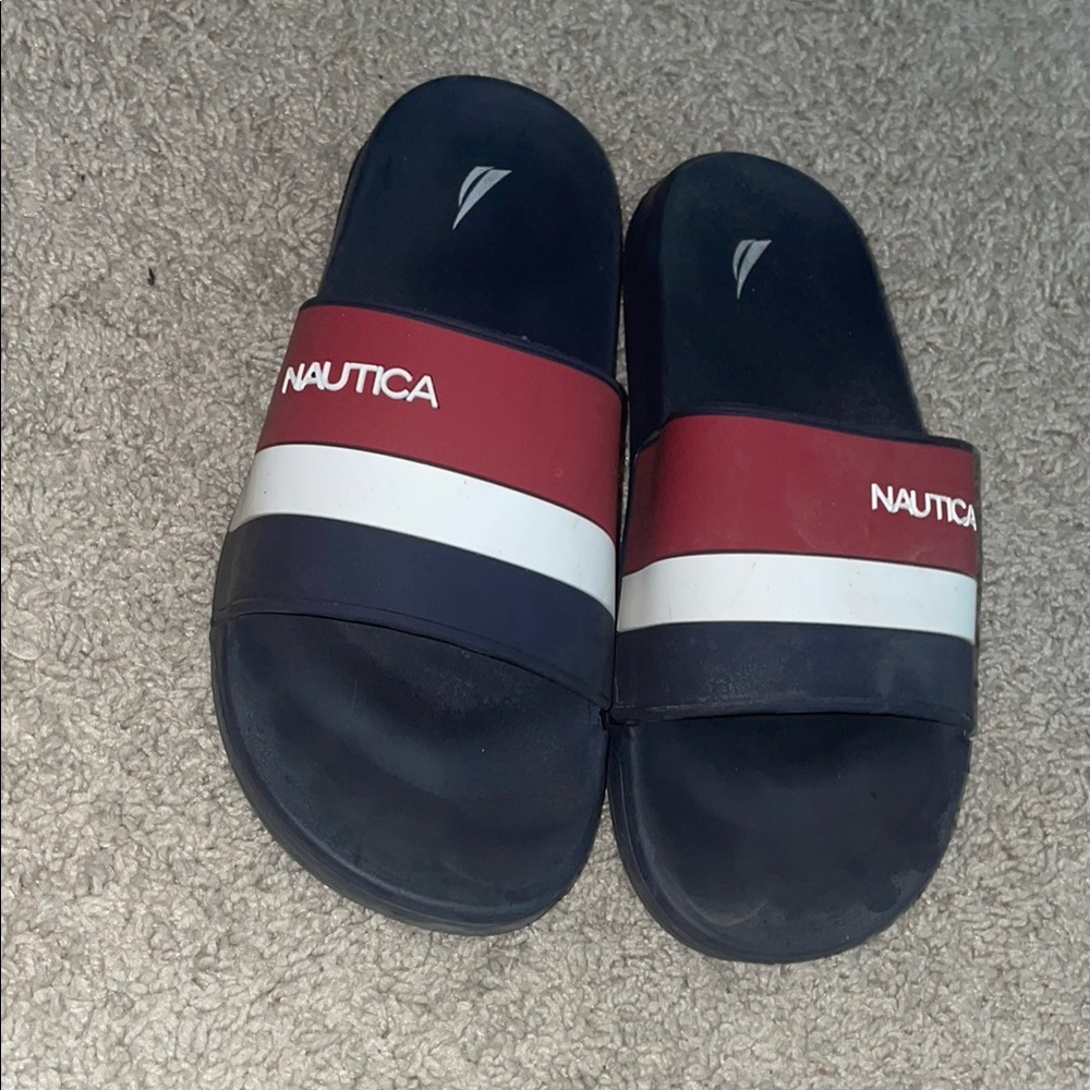 Nautica Navy and Red Striped Slides